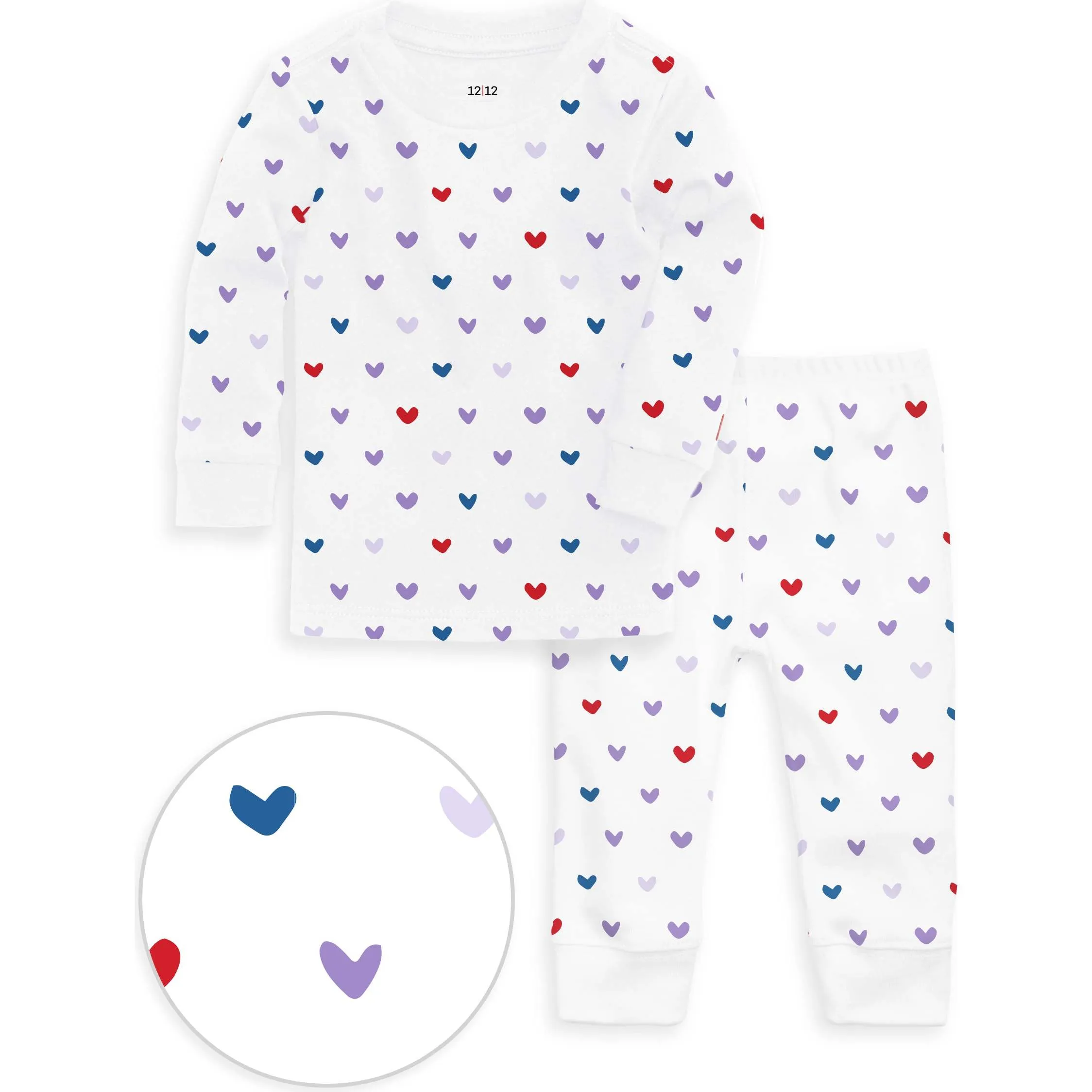 12|12 The Organic Long Sleeve Pajama Set, Lilac Hearts