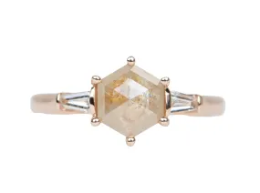 1.52ct Hexagon Salt and Pepper Diamond with Baguette Sides 14K Rose Gold Engagement Ring R6161