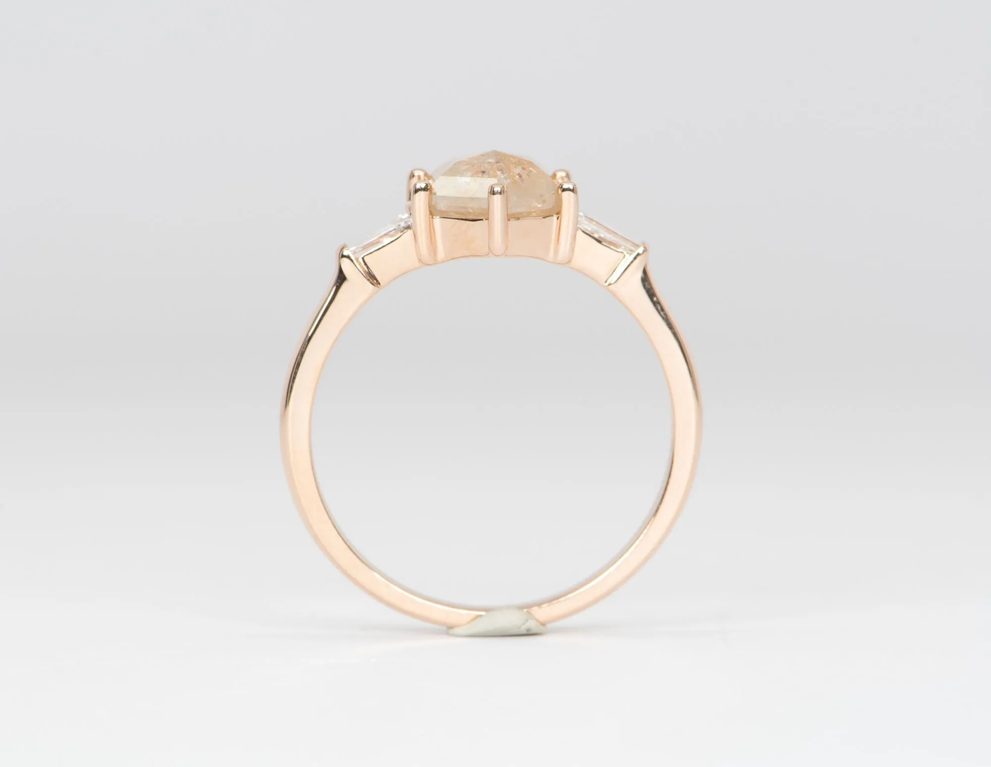 1.52ct Hexagon Salt and Pepper Diamond with Baguette Sides 14K Rose Gold Engagement Ring R6161