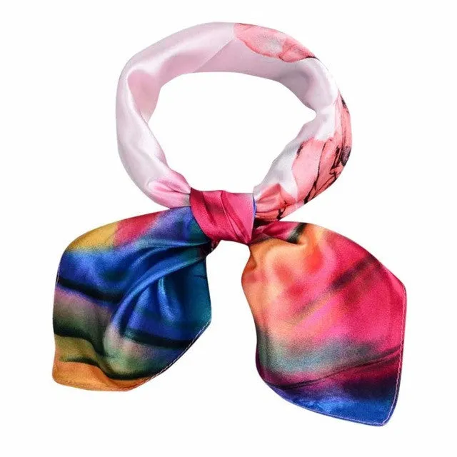 20 Colors  OL Lady Scarf Square Scarf Satin 60cm*60cm Women Fashion Print Office Ladies Scarves handkerchief Female #1201 SM6