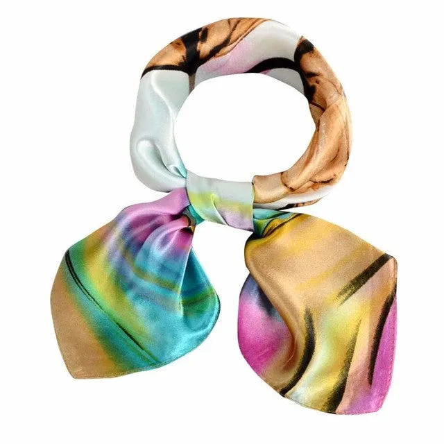 20 Colors  OL Lady Scarf Square Scarf Satin 60cm*60cm Women Fashion Print Office Ladies Scarves handkerchief Female #1201 SM6