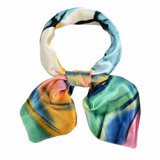 20 Colors  OL Lady Scarf Square Scarf Satin 60cm*60cm Women Fashion Print Office Ladies Scarves handkerchief Female #1201 SM6