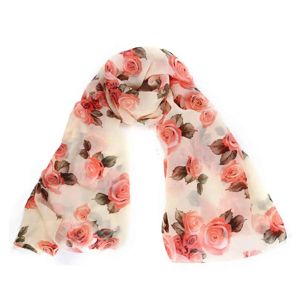 Amazing Collocation Mixed Color Womens Scarf foulard Rose Voile Long Stole Shawl Silk Scarf &P2