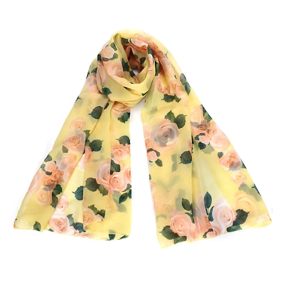 Amazing Collocation Mixed Color Womens Scarf foulard Rose Voile Long Stole Shawl Silk Scarf &P2