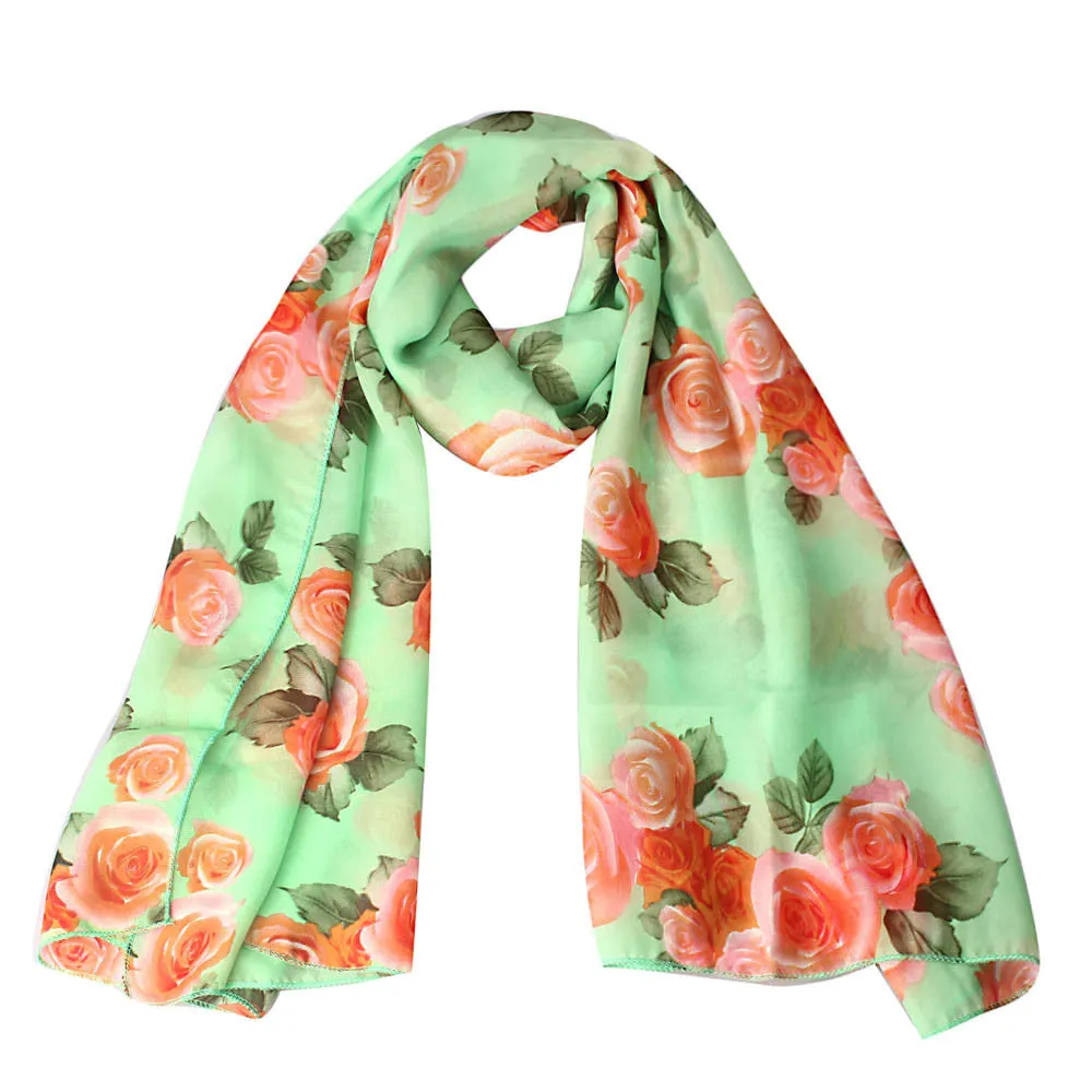 Amazing Collocation Mixed Color Womens Scarf foulard Rose Voile Long Stole Shawl Silk Scarf &P2