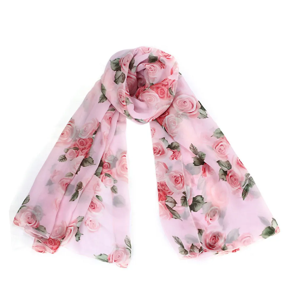 Amazing Collocation Mixed Color Womens Scarf foulard Rose Voile Long Stole Shawl Silk Scarf &P2