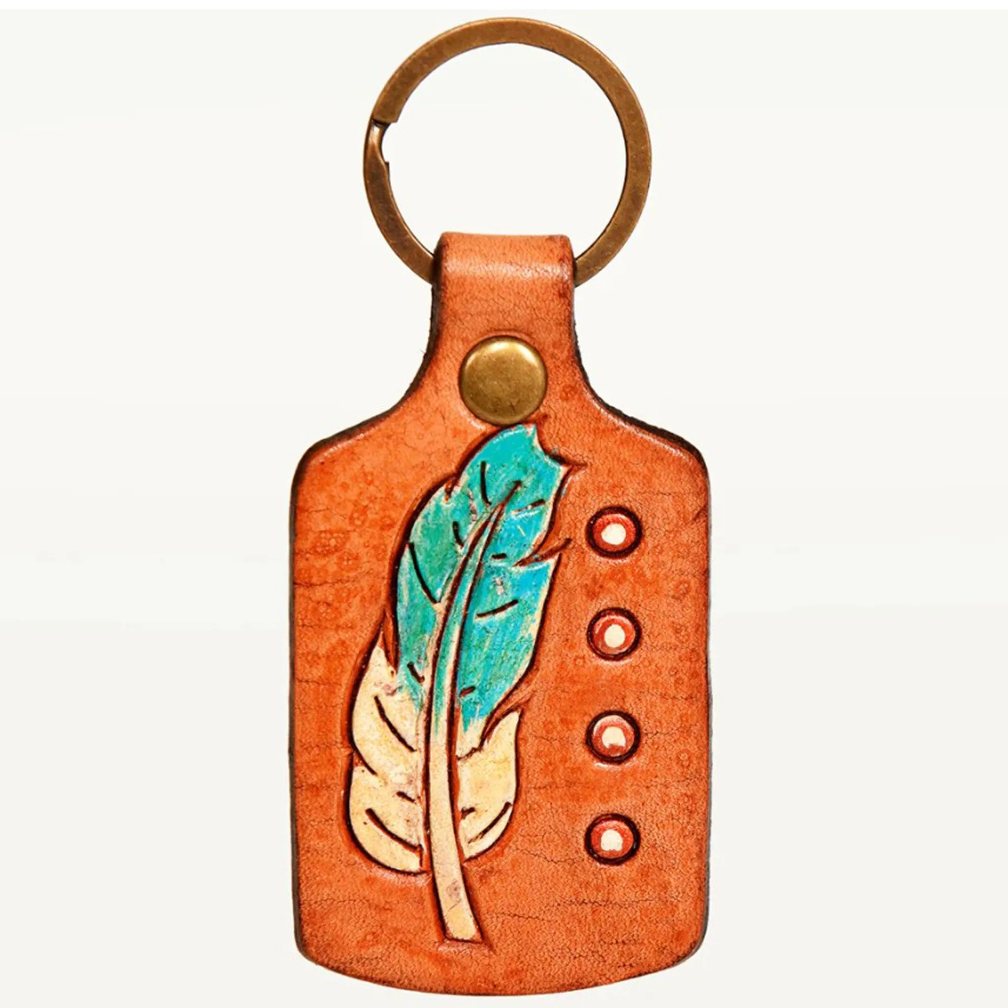 American Darling Leather Tooled Feather Key Chain