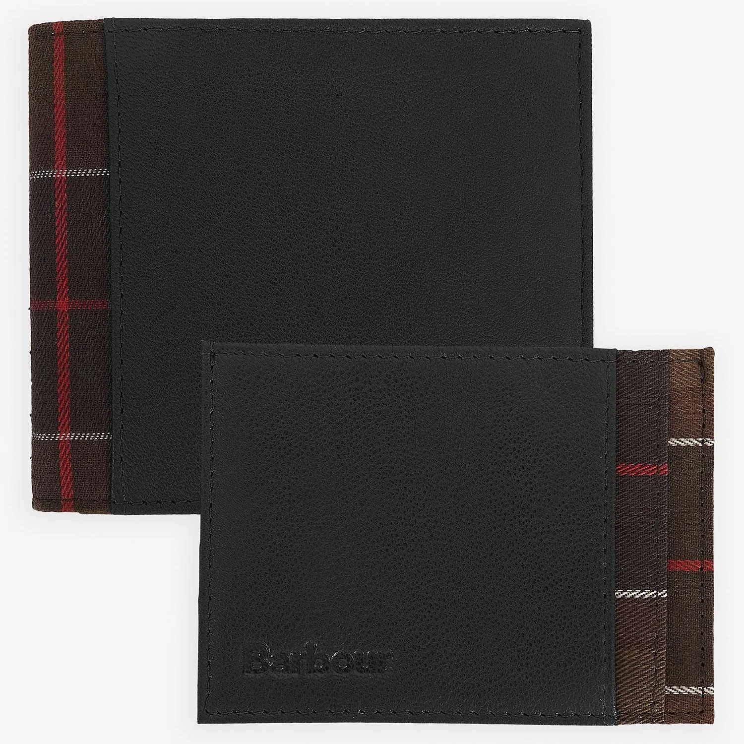 Barbour Leather Wallet & Card Holder Gift Set in Black/Classic Tartan