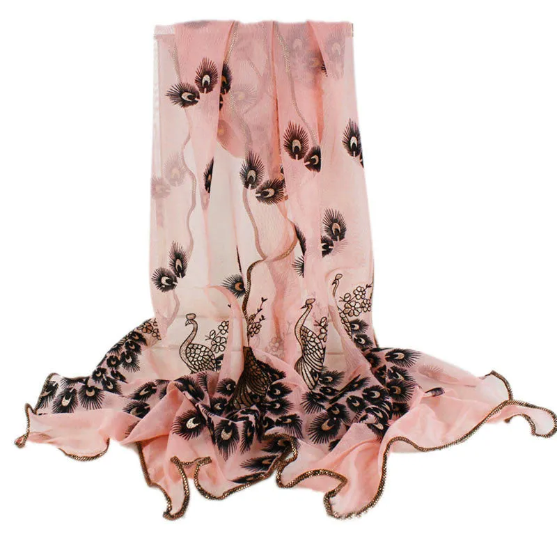 Beach Scarf From India poncho Loose Scarves Casual Shawls Women Peacock Flower Embroidered Lace Long Soft Wrap