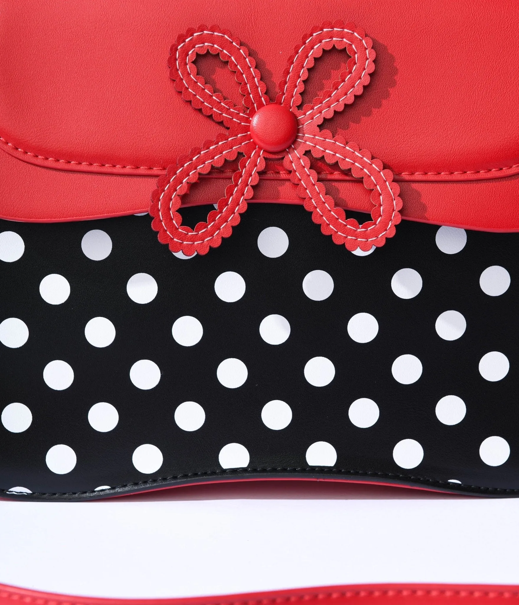 Black & White Dot & Red Accented Leatherette Handbag