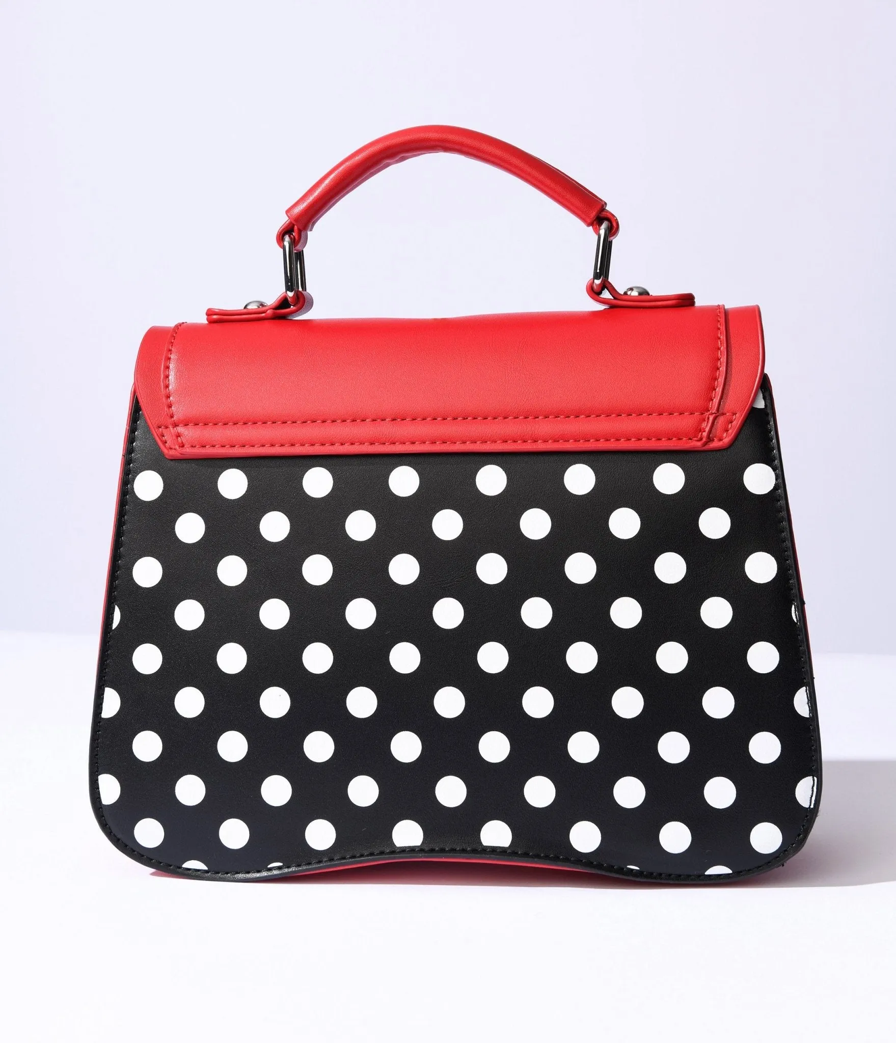 Black & White Dot & Red Accented Leatherette Handbag