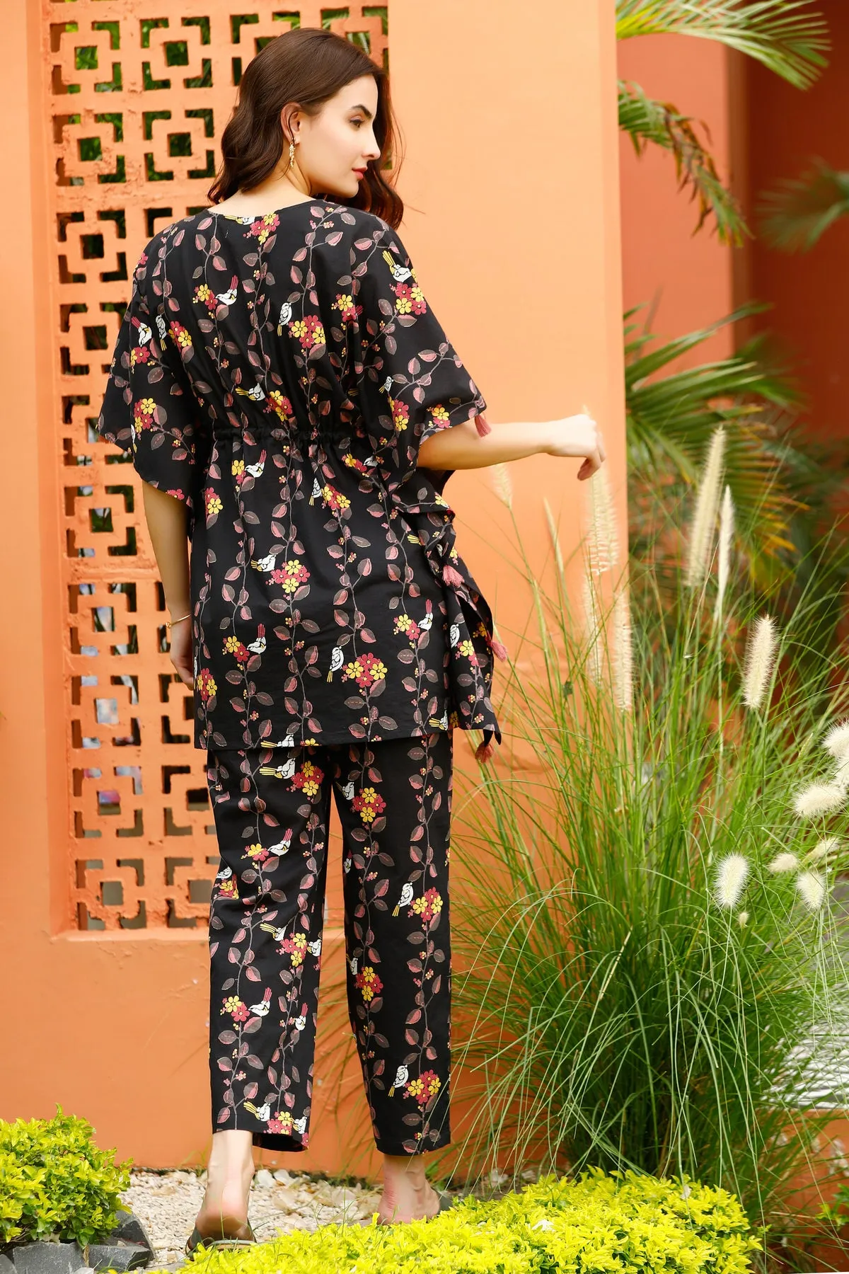 Black Peral Veil Cotton Kaftan pajama Set