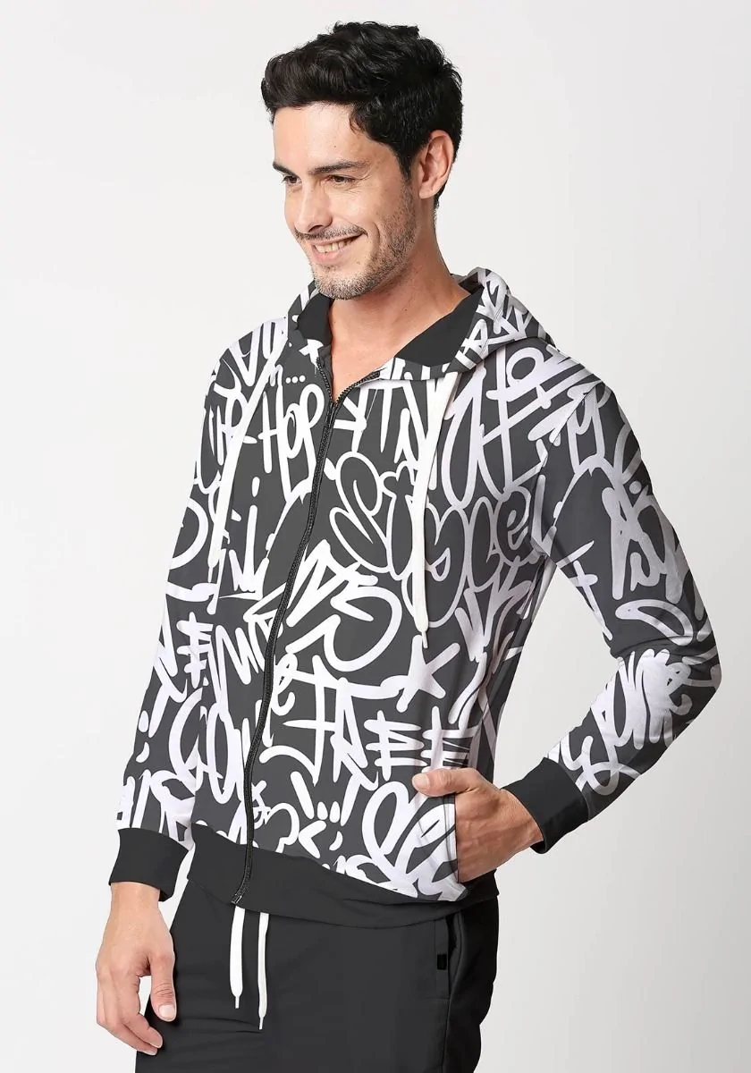 Black White Caligraphy Zipper Hoodie