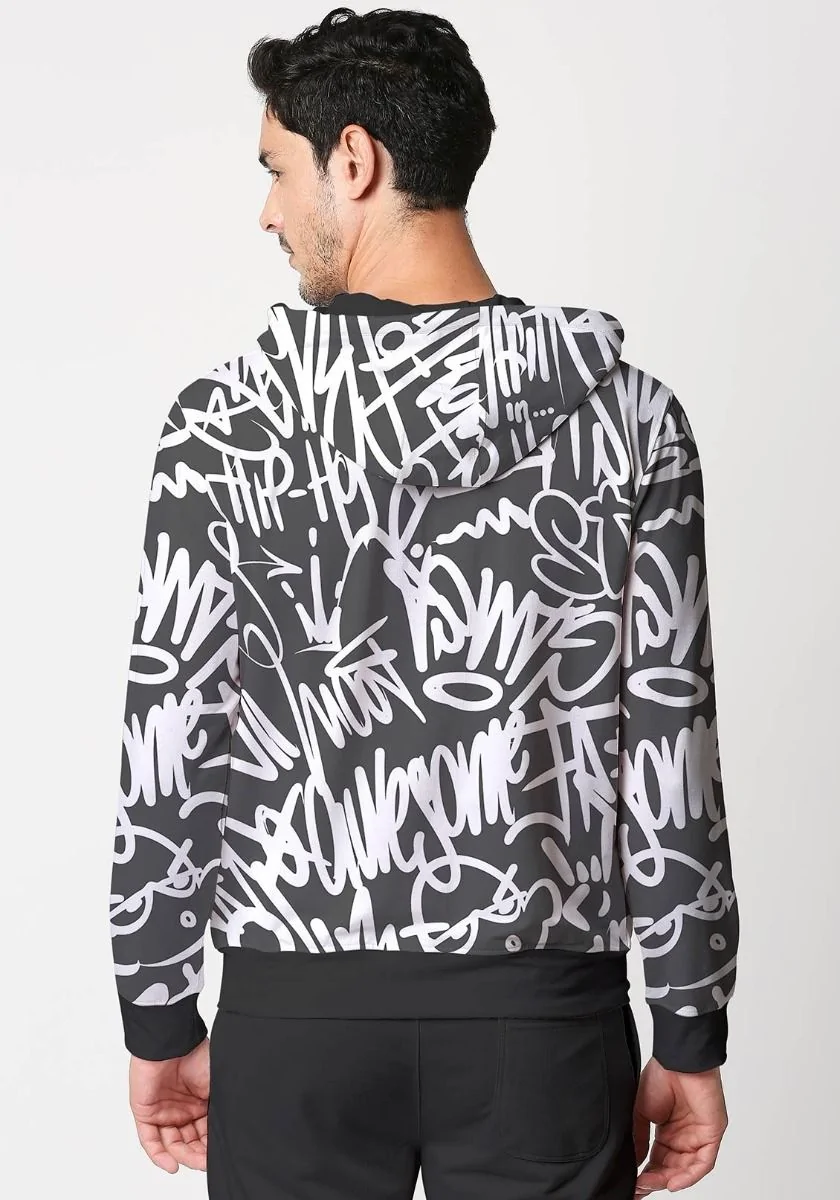 Black White Caligraphy Zipper Hoodie