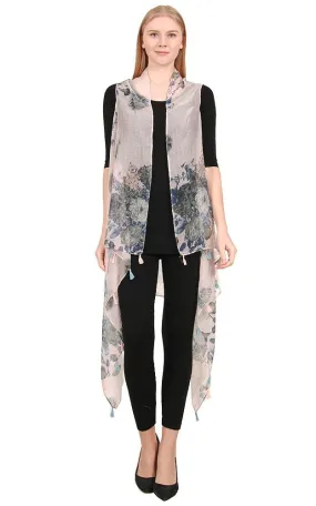 [BOGO] ZAV20201 Floral Print Acrylic Long Scarf Vest