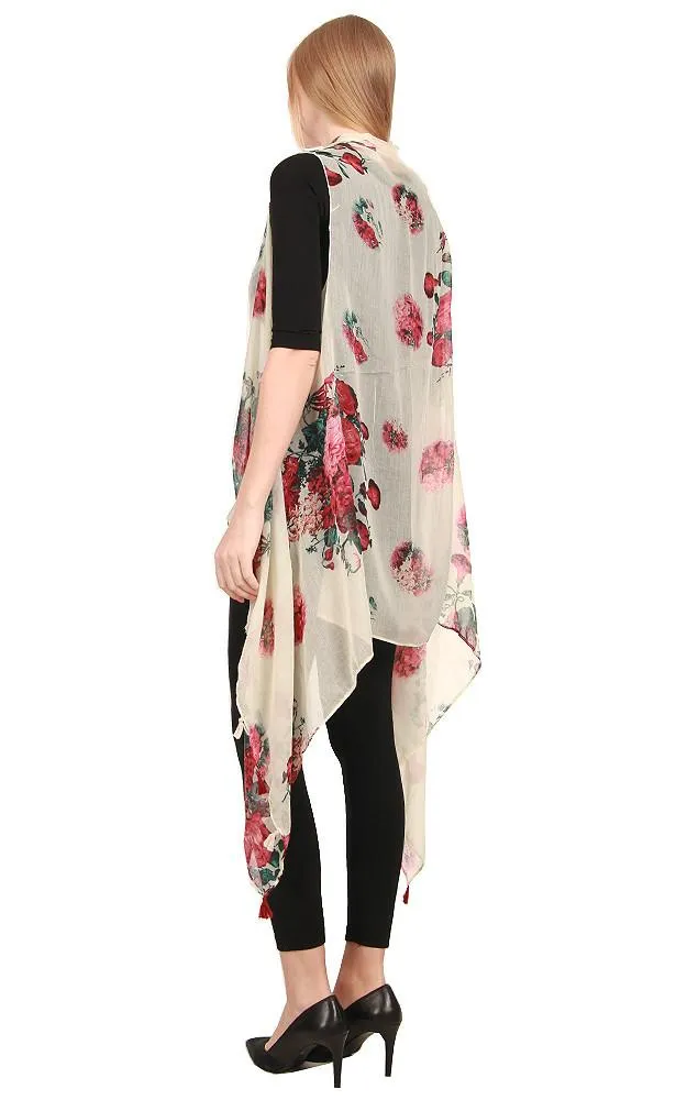 [BOGO] ZAV20201 Floral Print Acrylic Long Scarf Vest