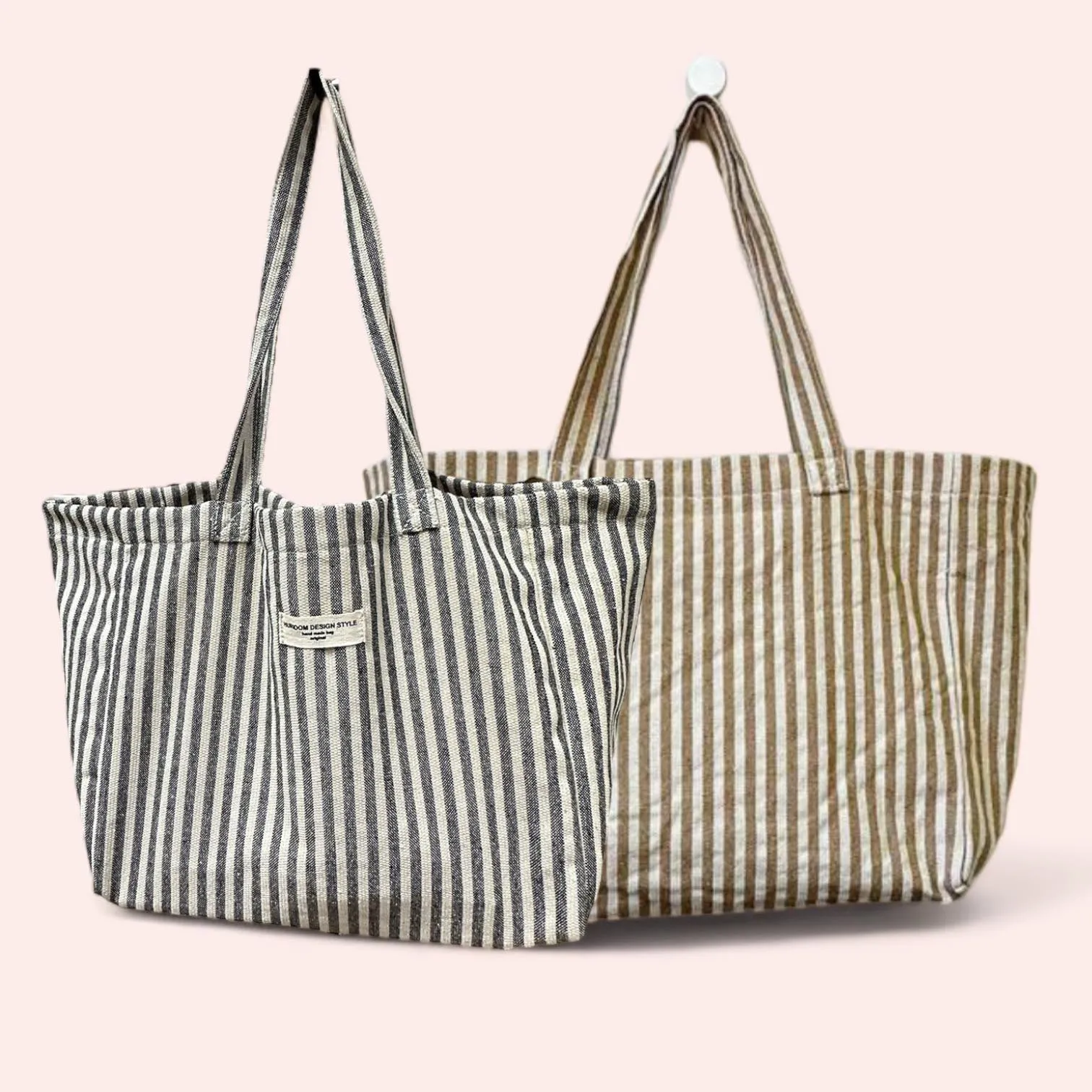 BOLSO Stripe Canvass Minimalist Large Open Tote Bag