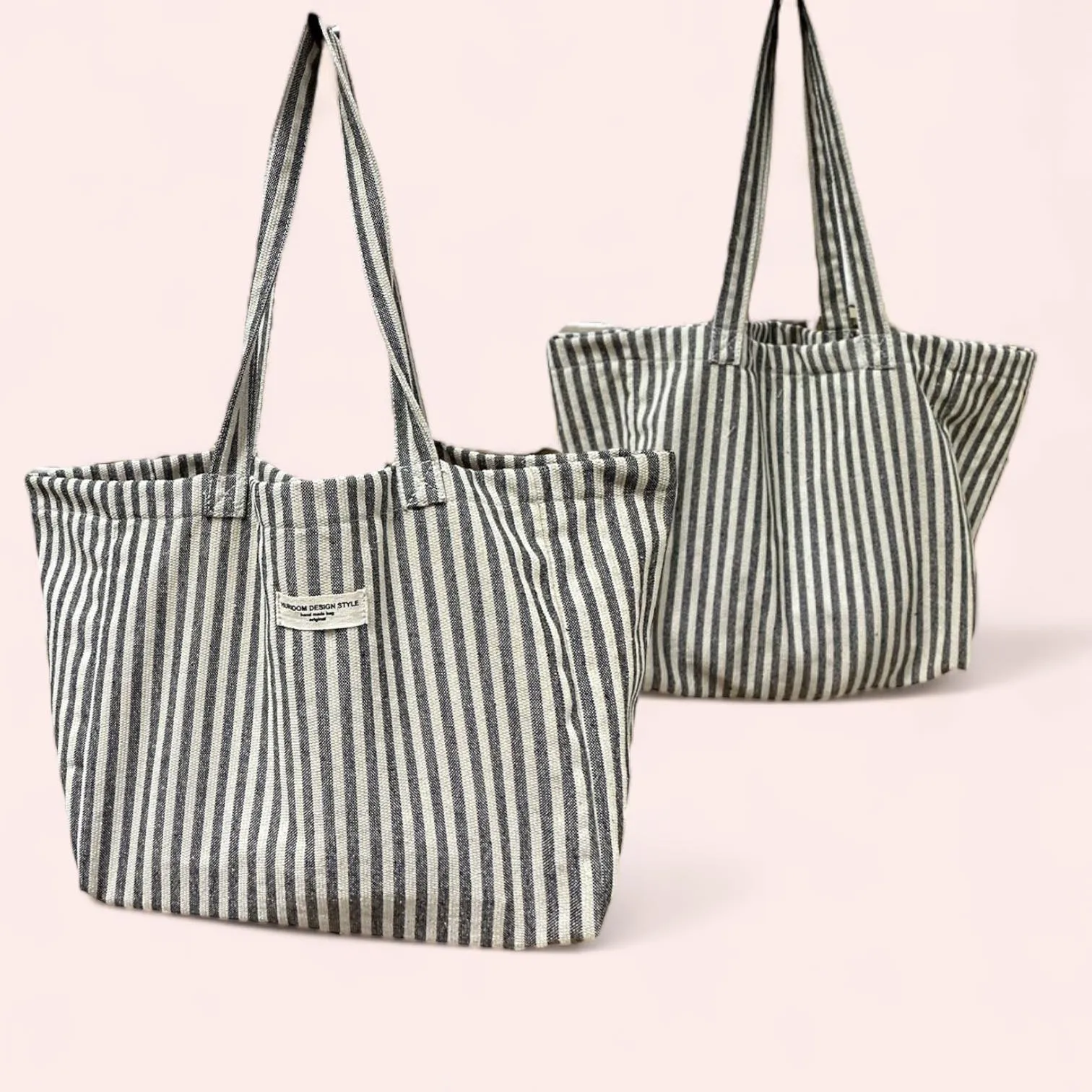 BOLSO Stripe Canvass Minimalist Large Open Tote Bag