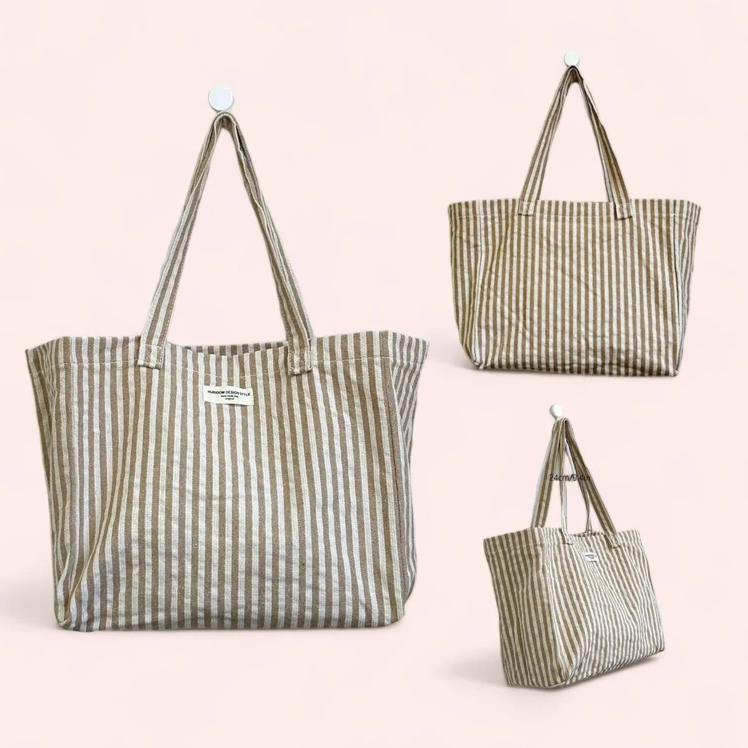 BOLSO Stripe Canvass Minimalist Large Open Tote Bag