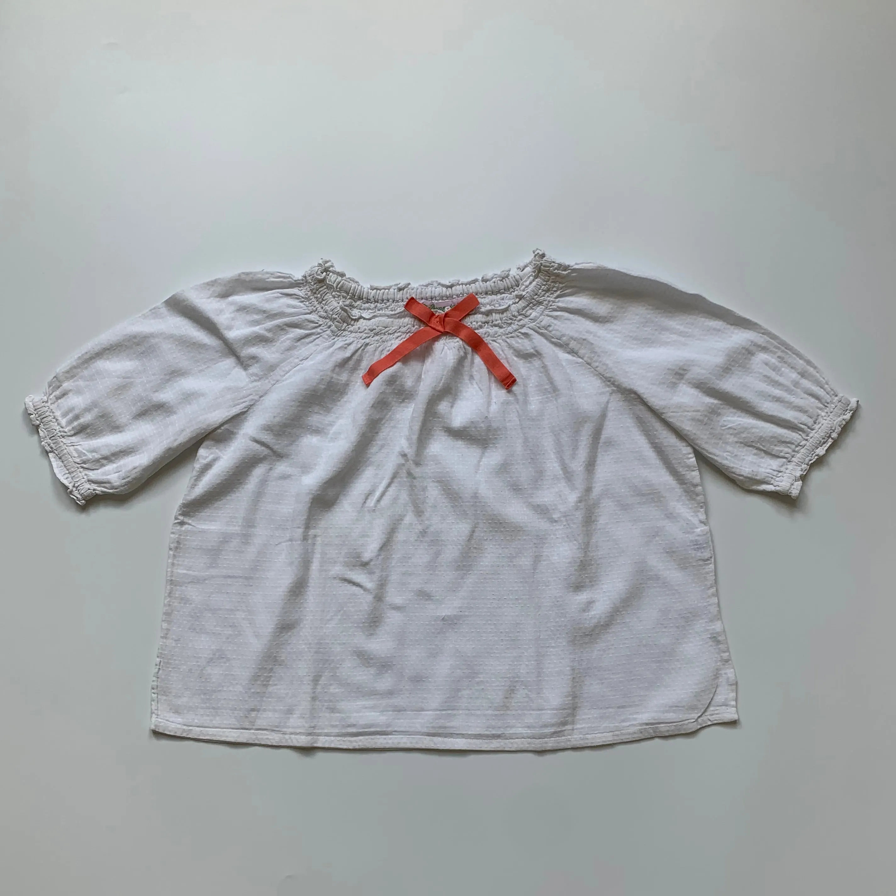 Bonpoint White Cotton Blouse With Gathered Neckline: 4 Years