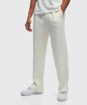 boohooMAN Mens Relaxed Fit Cable Knit Split Hem Sweatpants