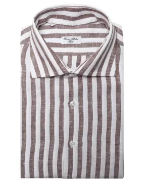 Brown and White Striped Linen Sportshirt