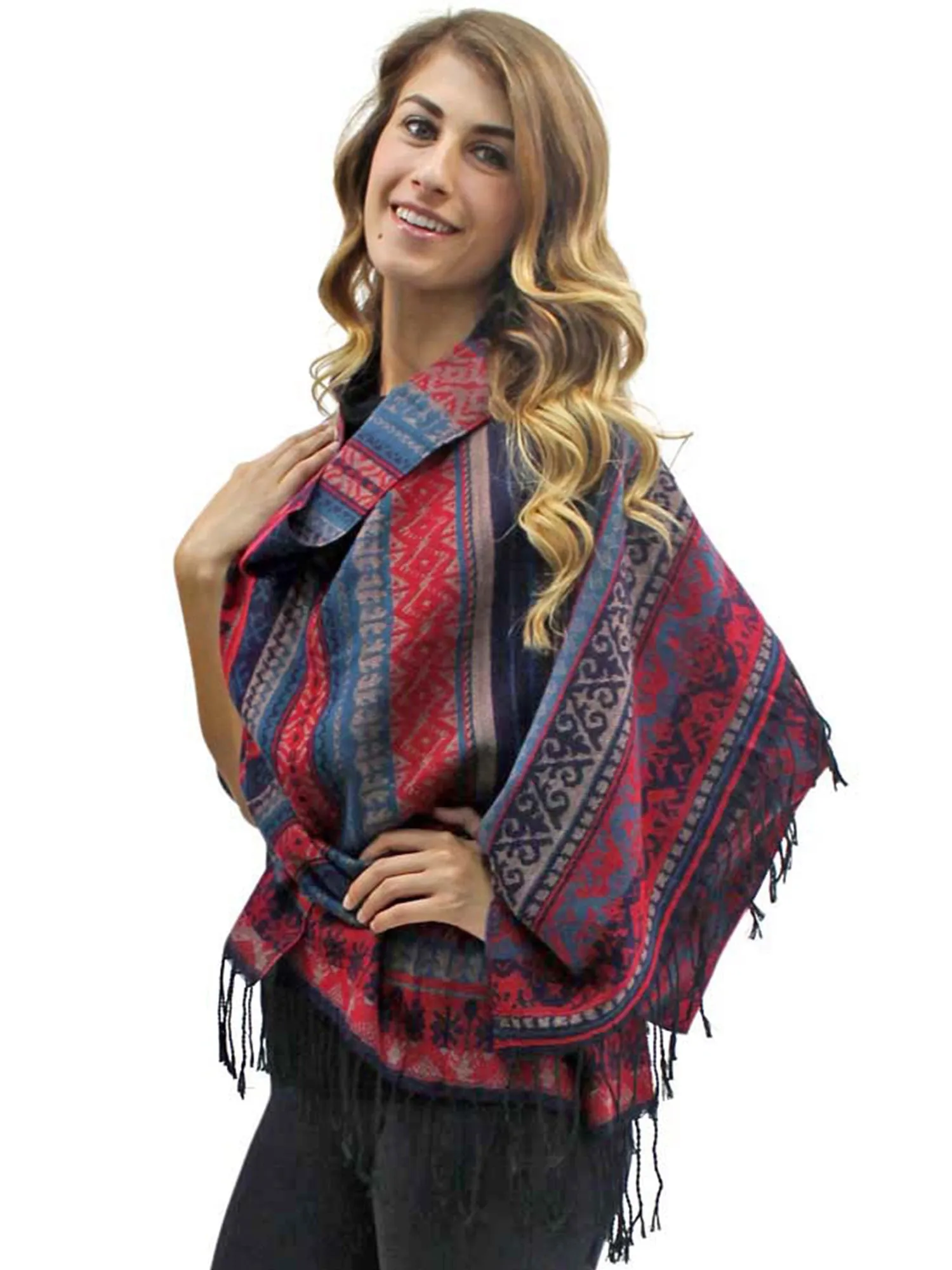 Burgundy Multicolor Native American Print Blanket Scarf Wrap