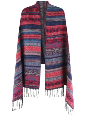 Burgundy Multicolor Native American Print Blanket Scarf Wrap