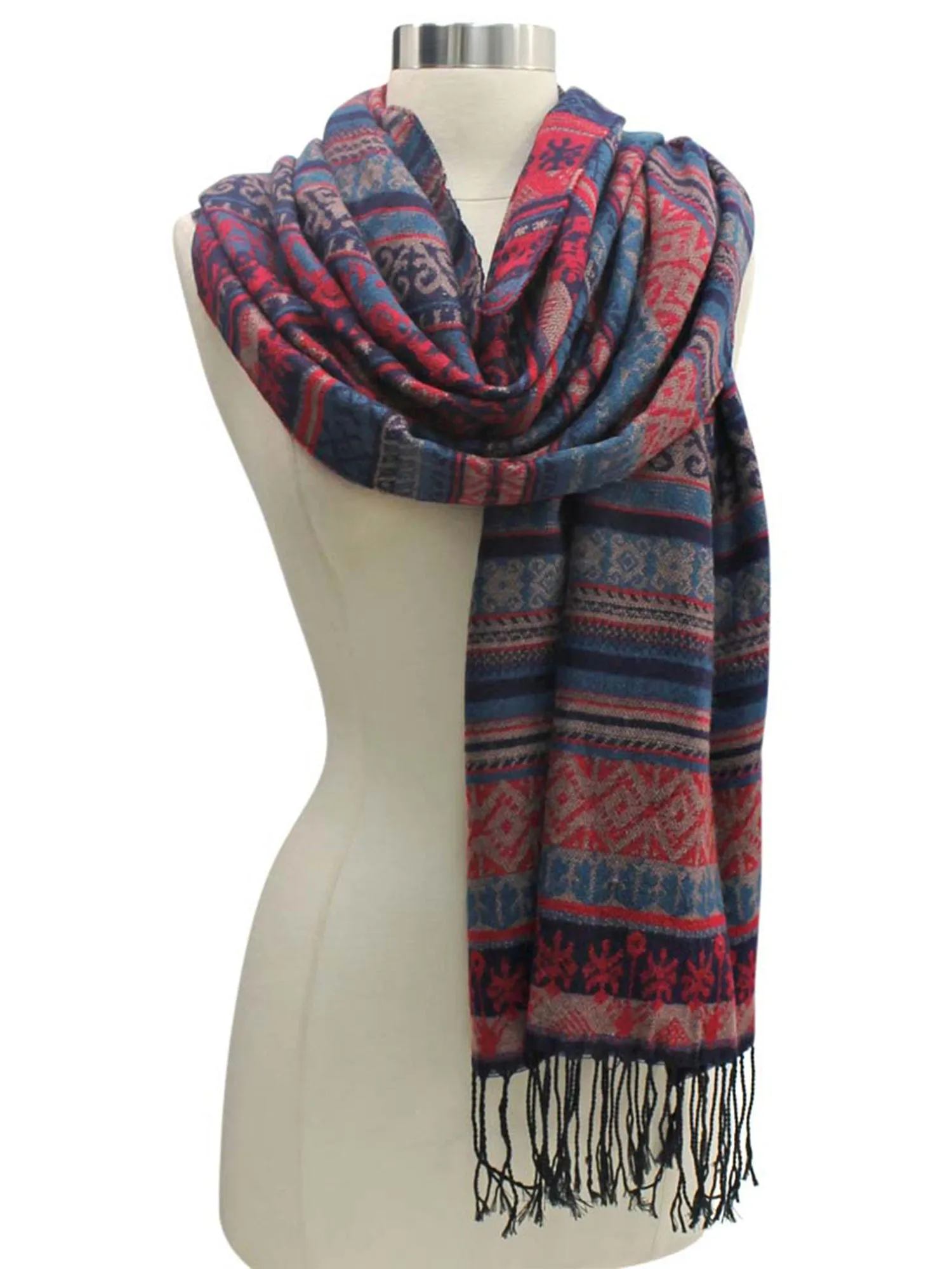 Burgundy Multicolor Native American Print Blanket Scarf Wrap