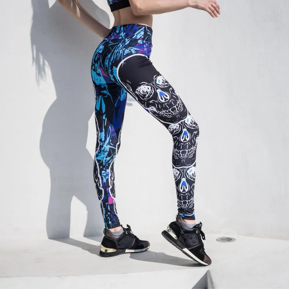 Casual Leggings For Women Workout Mid Waist Elastic Push Up Print Ankle Length Polyester Leggin Fitness Faminino Leggings