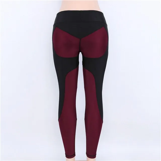 Casual Women Leggings Fitness High Waist Elastic Push Up Color Block Patchwork Ankle Length Spandex Leggings