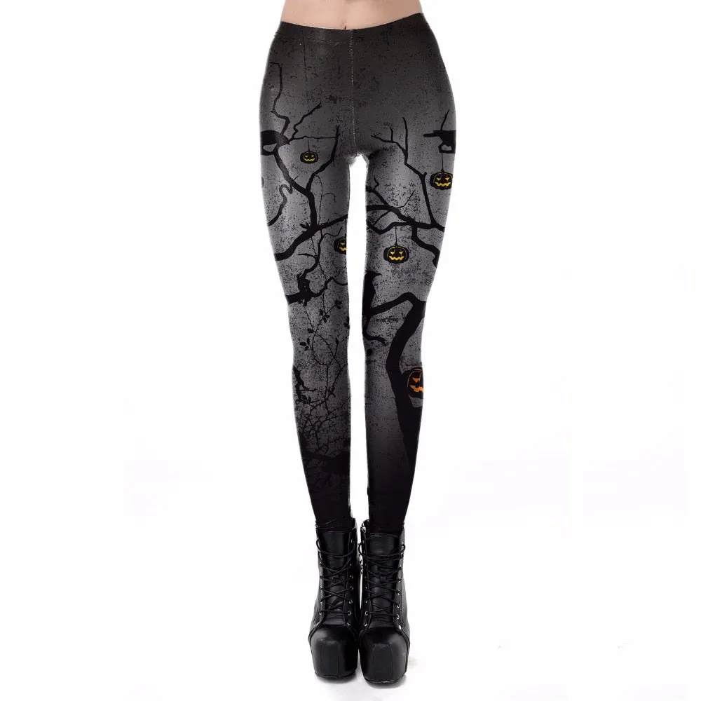 Casual Women Leggings High Waist Elastic Push Up Pumpkin Print Ankle Length Polyester Leggin Fitness Black Leggings