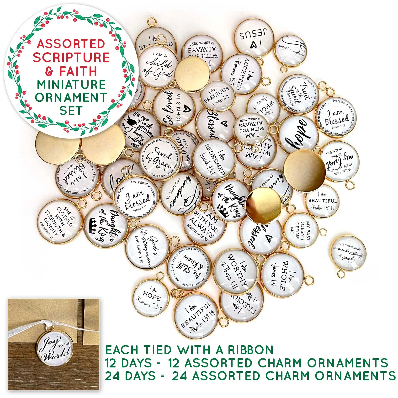 Christmas Ornament Advent Calendar - Miniature Glass Scripture Ornament to Open Each Day - Christian 12 Days of Christmas, 24 Da