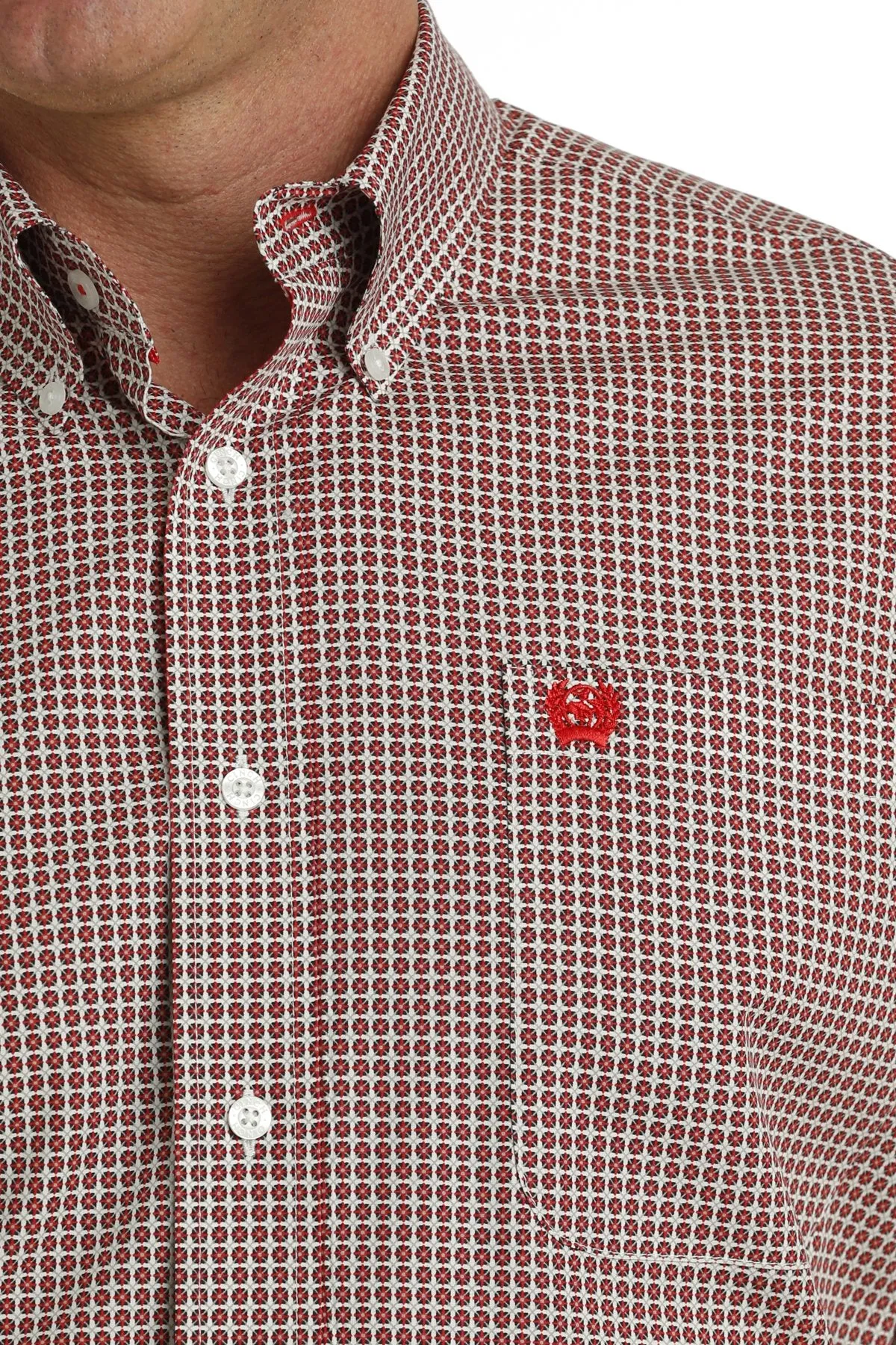 Cinch Red Geo Print LS Shirt