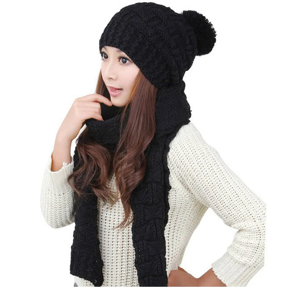 Classic foulard Women Warm Woolen Knit Scarf Shawl Hats Suit European and American popular Sweet Girl