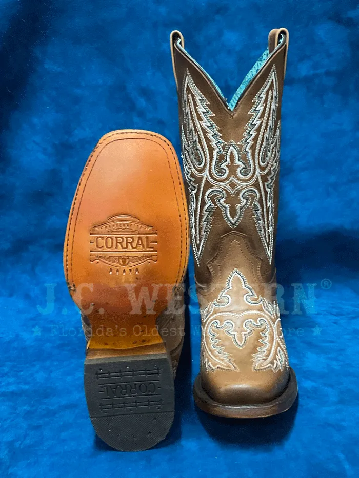 Corral B5008 Ladies Floral Embroidery Square Toe Western Boot Golden Tan