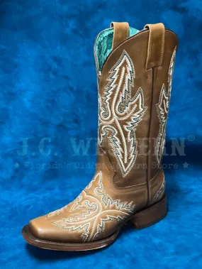 Corral B5008 Ladies Floral Embroidery Square Toe Western Boot Golden Tan