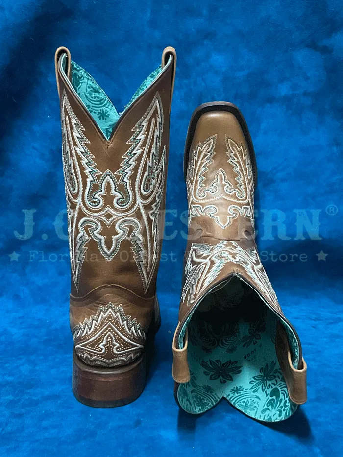 Corral B5008 Ladies Floral Embroidery Square Toe Western Boot Golden Tan