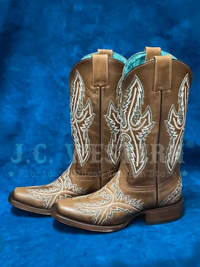 Corral B5008 Ladies Floral Embroidery Square Toe Western Boot Golden Tan