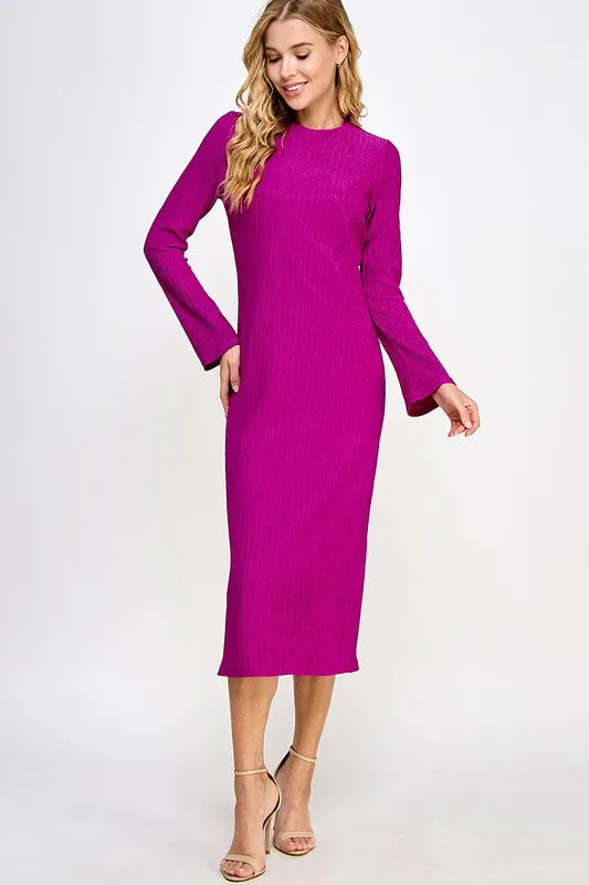 Crinkle Long Sleeve Midi Dress