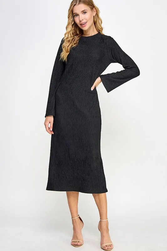 Crinkle Long Sleeve Midi Dress