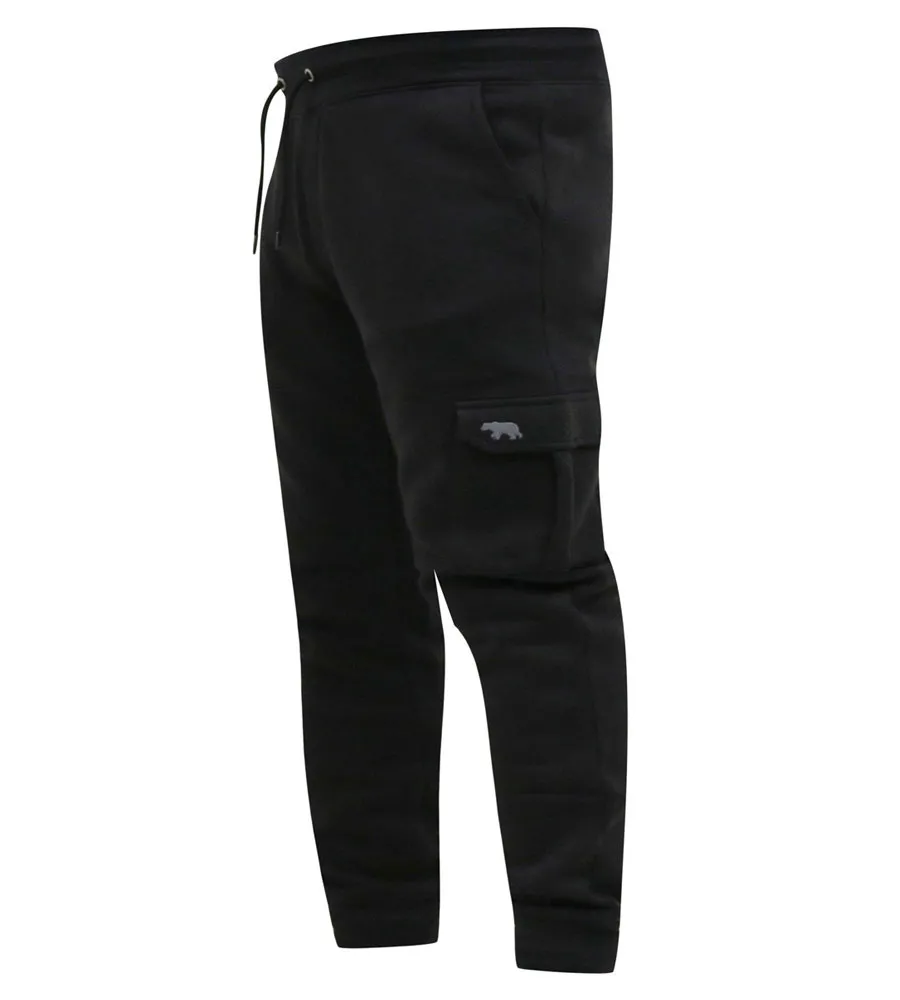 D555 Big Mens Black Joggers With  Cargo Pocket and Ribbed Cuffs (TILDEN 2)