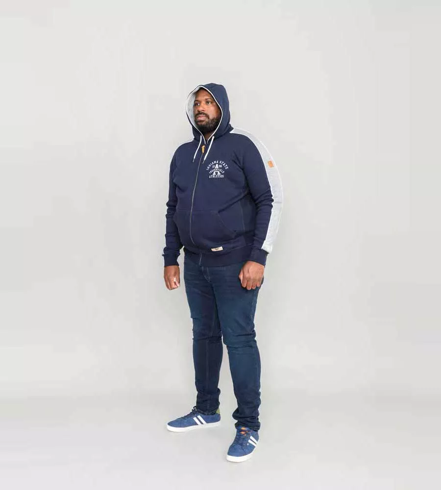 D555 Big Mens Navy Full Zip Hoodie With Chest Embroidery (EATON)