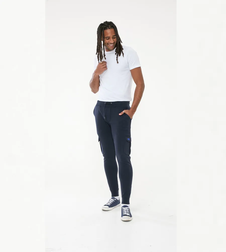 D555 Tall Mens Navy Joggers With Cargo Pockets and Ribbed Cuffs (TILDEN 1)