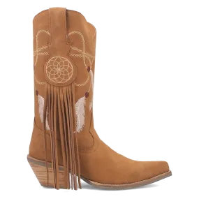 Day Dream Camel Suede Embroidered Dreamcatcher Fringe Booties (DS)