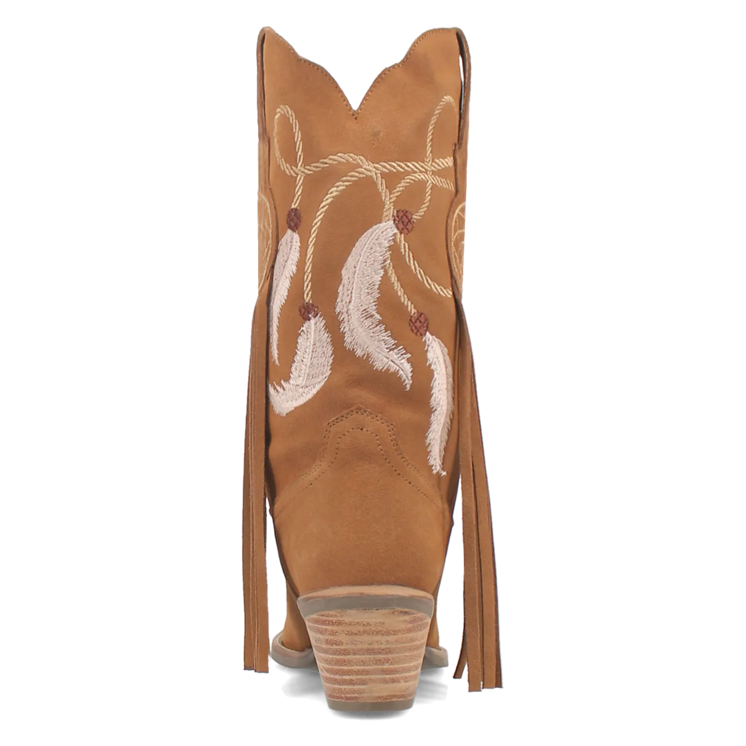 Day Dream Camel Suede Embroidered Dreamcatcher Fringe Booties (DS)