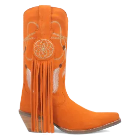 Day Dream Orange Suede Embroidered Dreamcatcher Fringe Booties (DS)