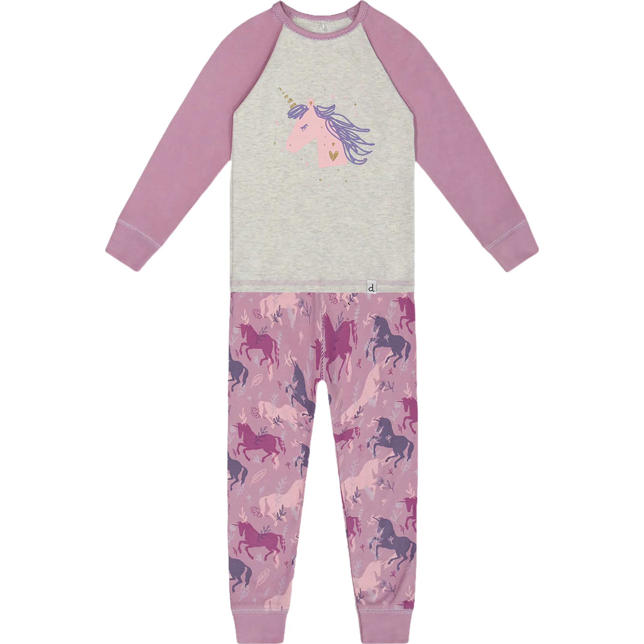 Deux par Deux Unicorns Print Organic Cotton 2-Piece Pajama Set, Mauve