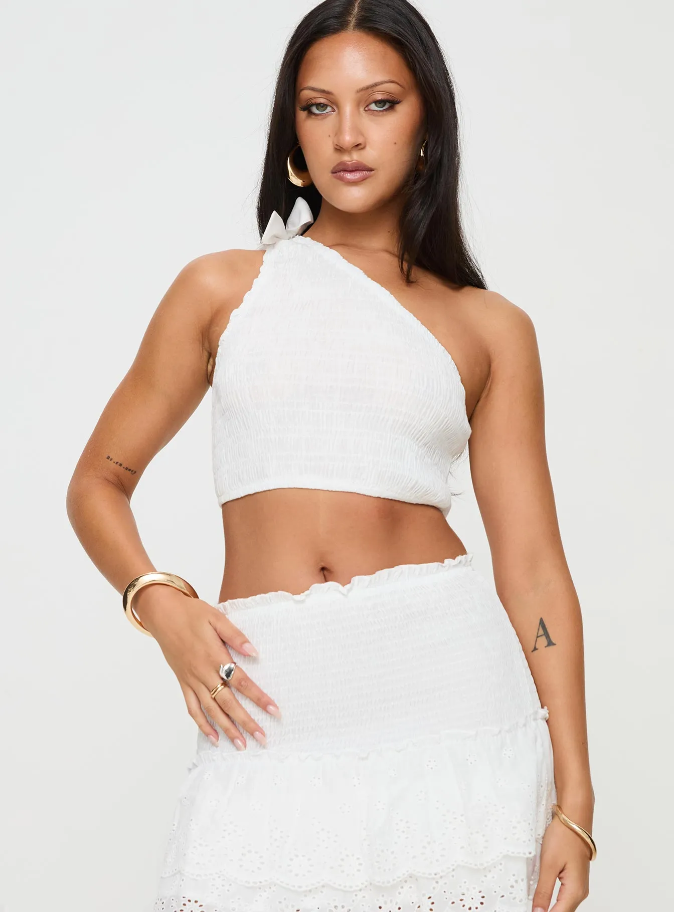 Dishy One Shoulder Top White