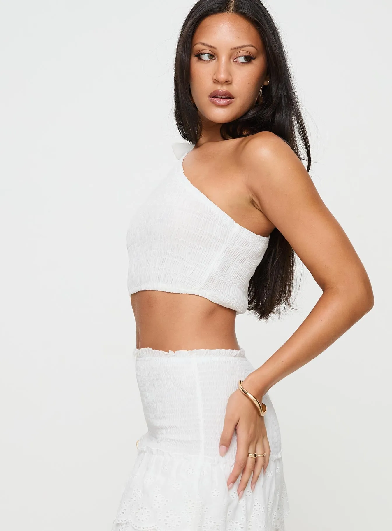 Dishy One Shoulder Top White